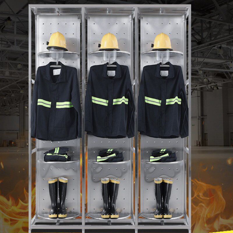 不锈钢消防服衣架救援服装备架双面战斗服架旋转防化服衣帽摆放架