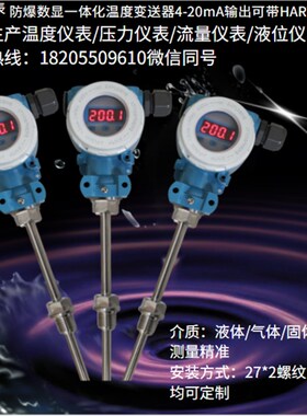 WZP一体化温度变送器传感器4-20mA防爆现场显示PT100热电阻偶HART