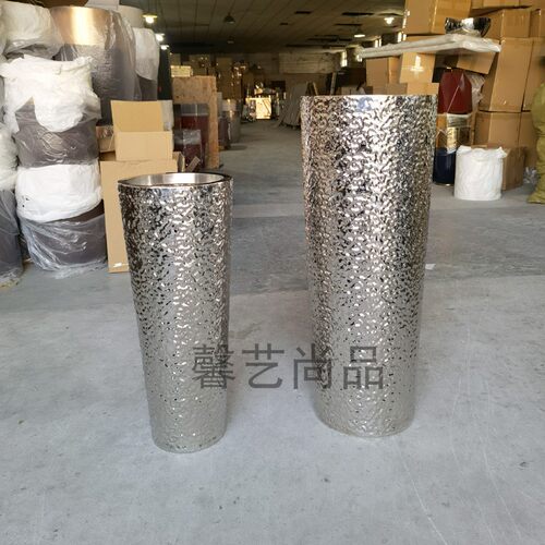 不锈钢花瓶 美陈落地花器水波纹花箱花盆金属花钵可定制款式颜色