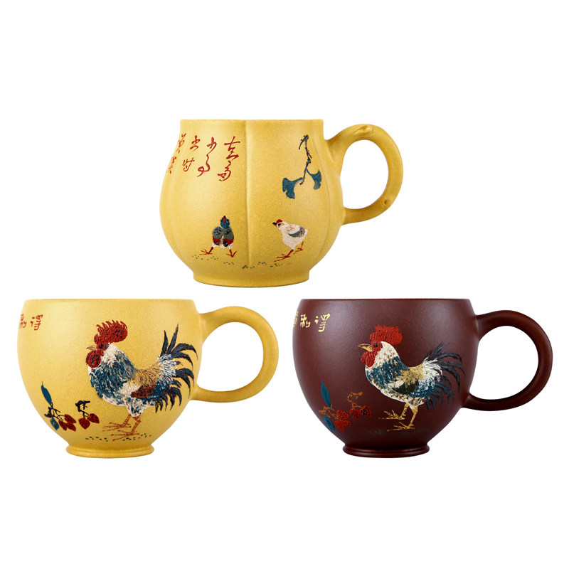 高端 名家泥绘紫砂品茗杯功夫茶杯主人小单个杯子茶盏碗具 鸡缸杯