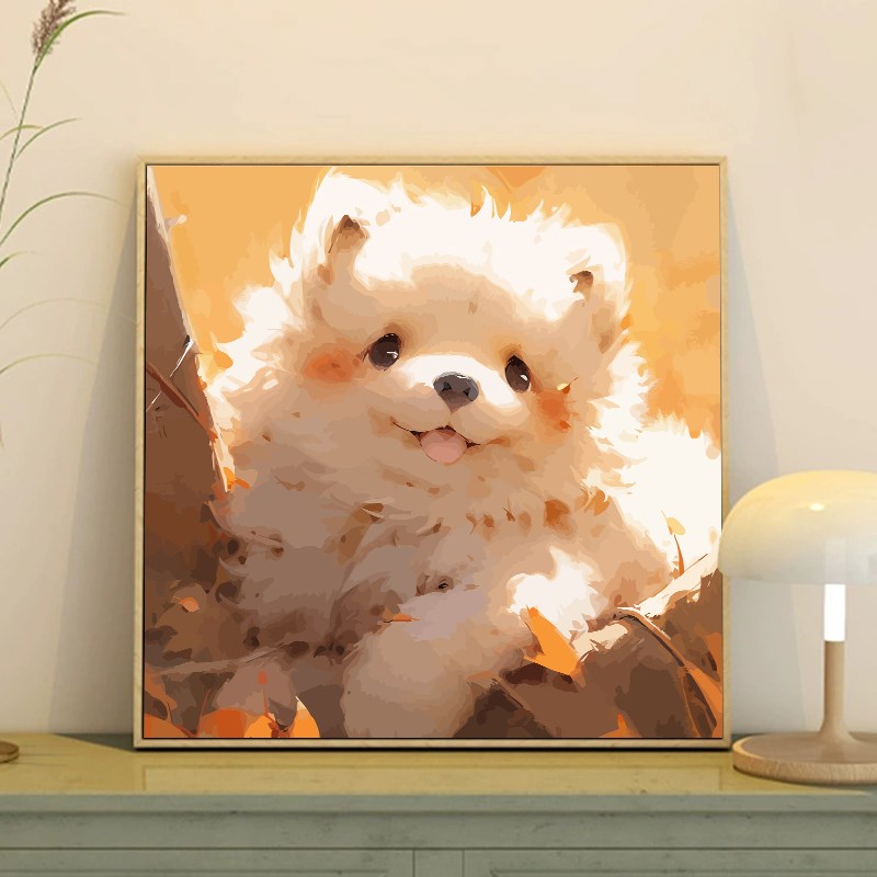 可爱比熊犬狗狗数字油画diy填充涂色手绘定制油彩装饰画2023新款