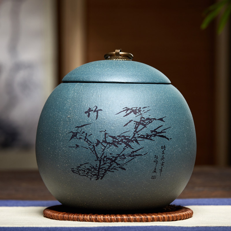 宜兴紫砂茶叶罐装普洱茶罐子家用陶瓷储存醒茶防潮密封罐收纳茶桶