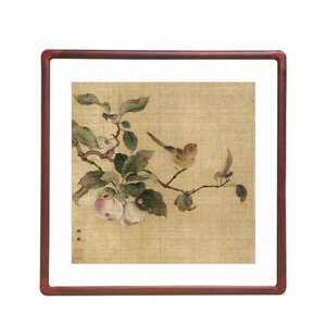 林椿果熟来禽图国画工笔花鸟画斗方形字画中式客厅玄关过道装饰画