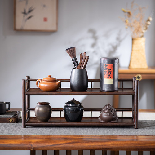 双层茶杯架子桌上茶具收纳架功夫茶壶架摆件展示架中式小型博古架