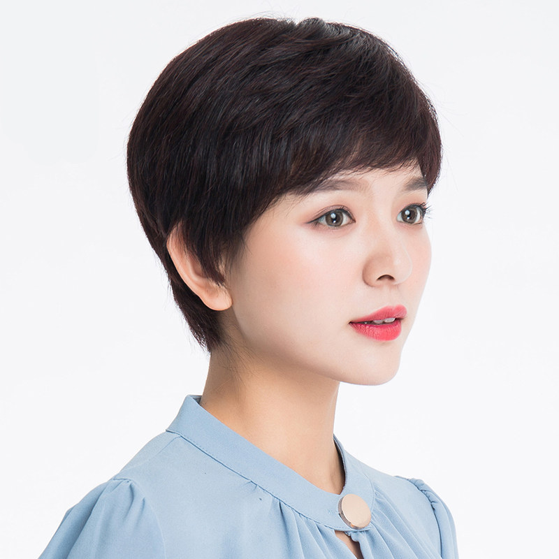 假发女短发短直发全头套真人发丝逼真自然轻薄透气短发造型头套式