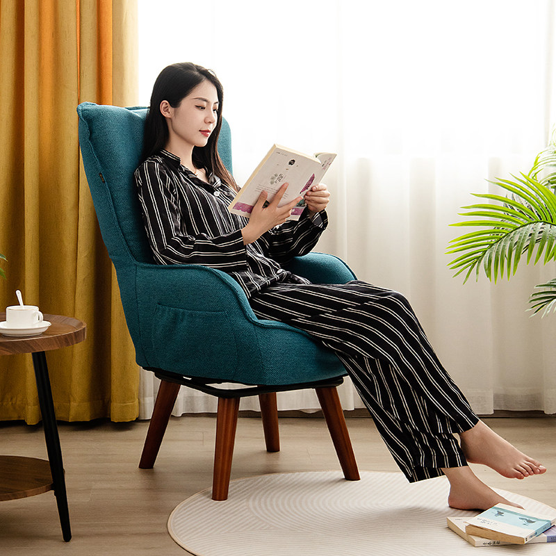 懒人日记榉木单人位沙发椅客厅卧室休闲阅读椅子高靠背可旋转小型