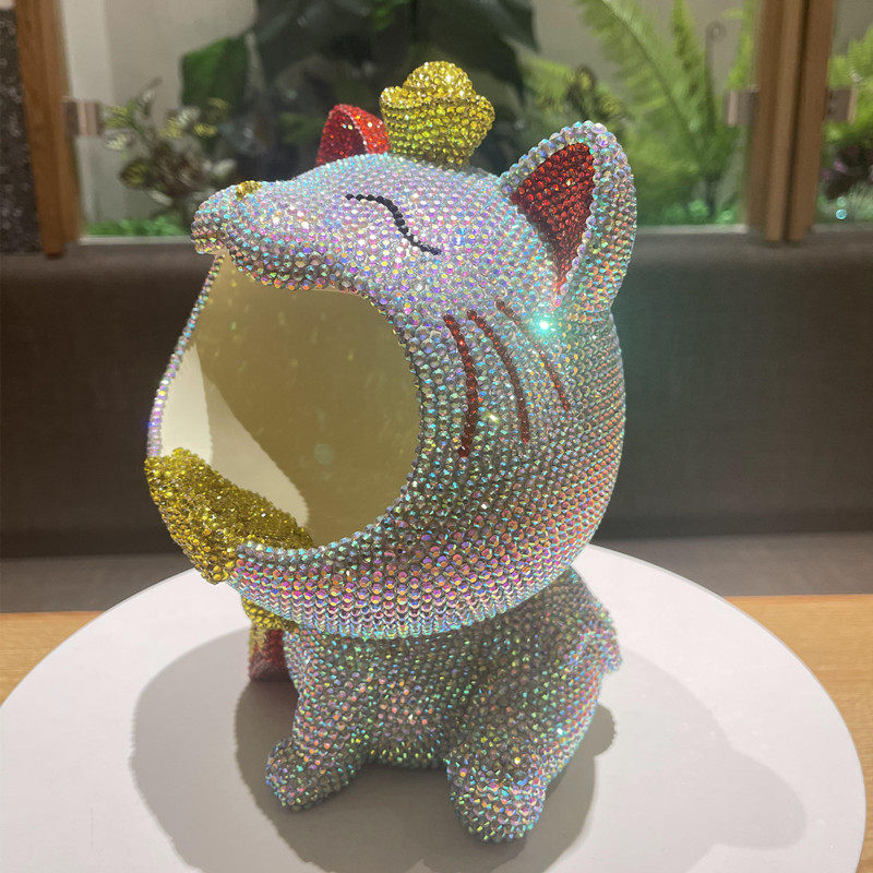 DIY贴钻招财猫收纳盒储物箱摆件托盘客厅家居玄关装饰品生日礼物