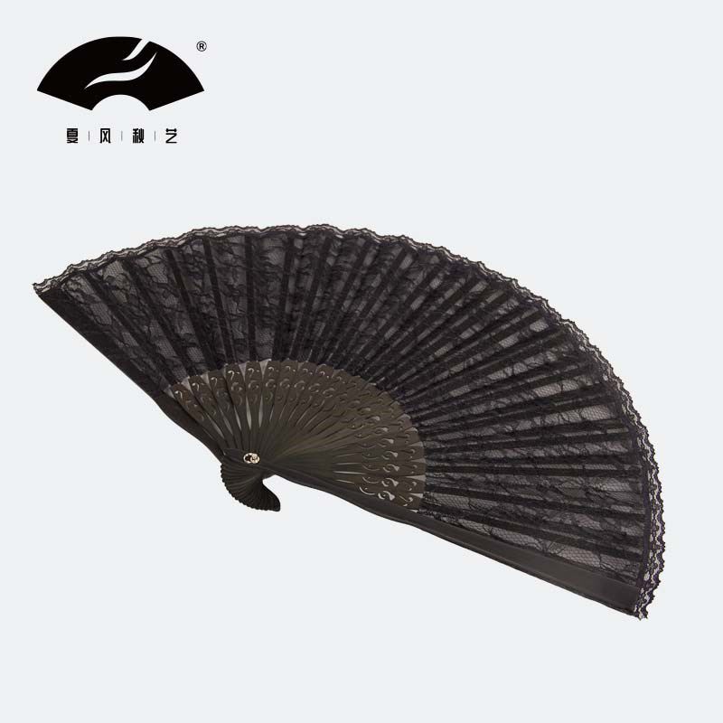 夏风秋艺中国风古风复古蕾丝扇面折扇女士跳舞舞蹈便携日用扇子