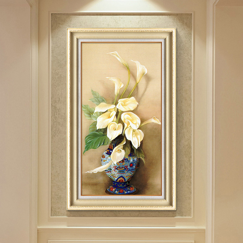 欧式玄关装饰画花瓶走廊过道竖版挂画入户进门美式客厅背景墙壁画