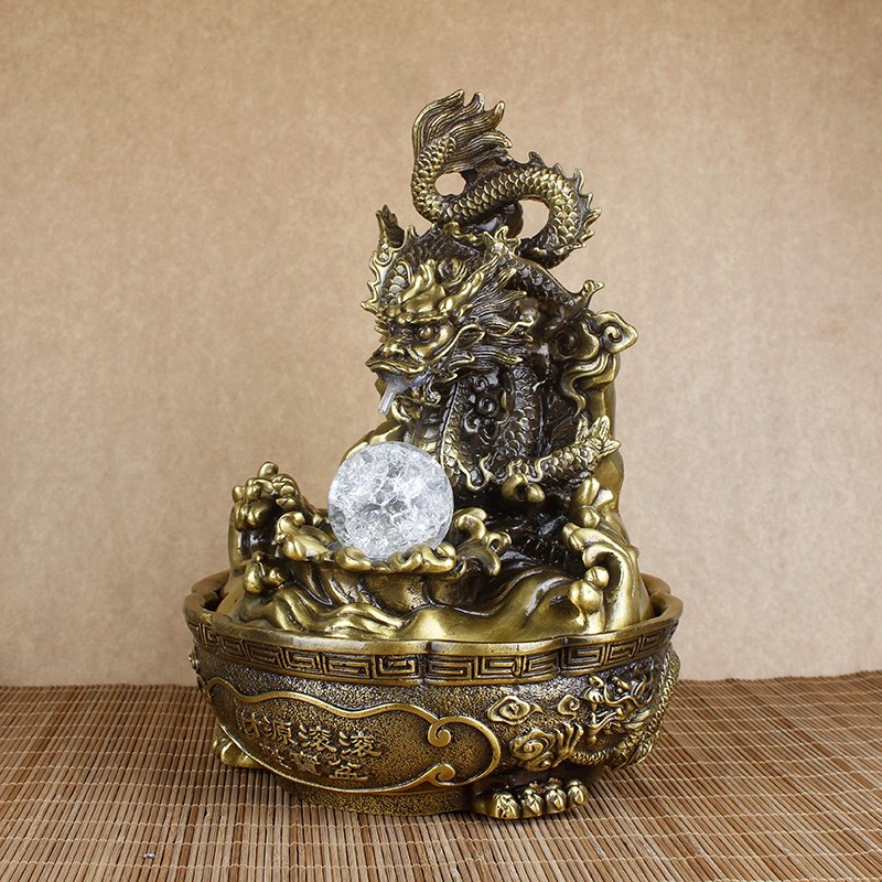 纯铜龙摆件流水喷泉铜聚宝盆新中式客厅办公桌面装饰品开业礼品