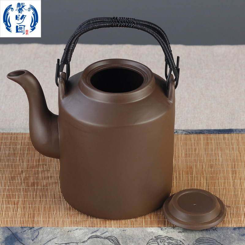 馨明园陶瓷原矿紫陶养生提梁壶夏日凉水壶家用复古大号花茶壶1.6L