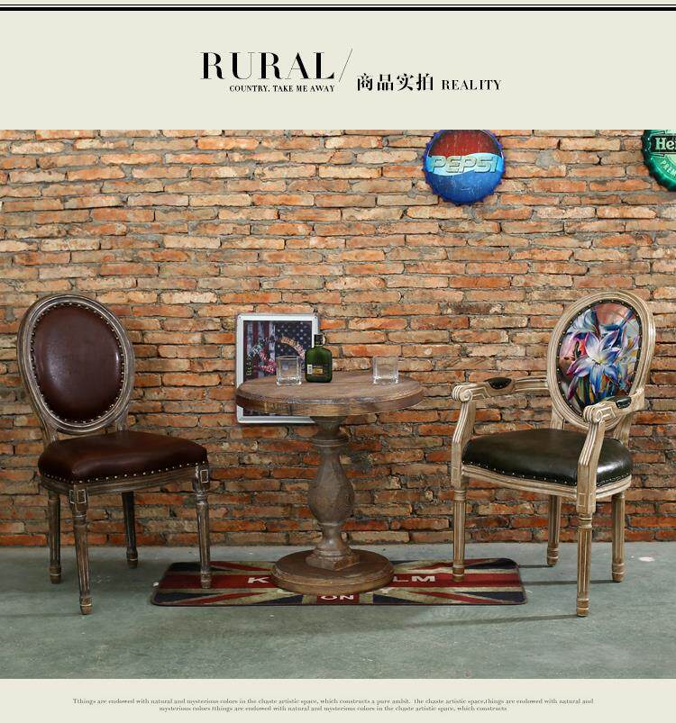 欧式复古实木做旧餐桌椅组合美式橡木大小圆桌方桌酒店咖啡厅餐桌