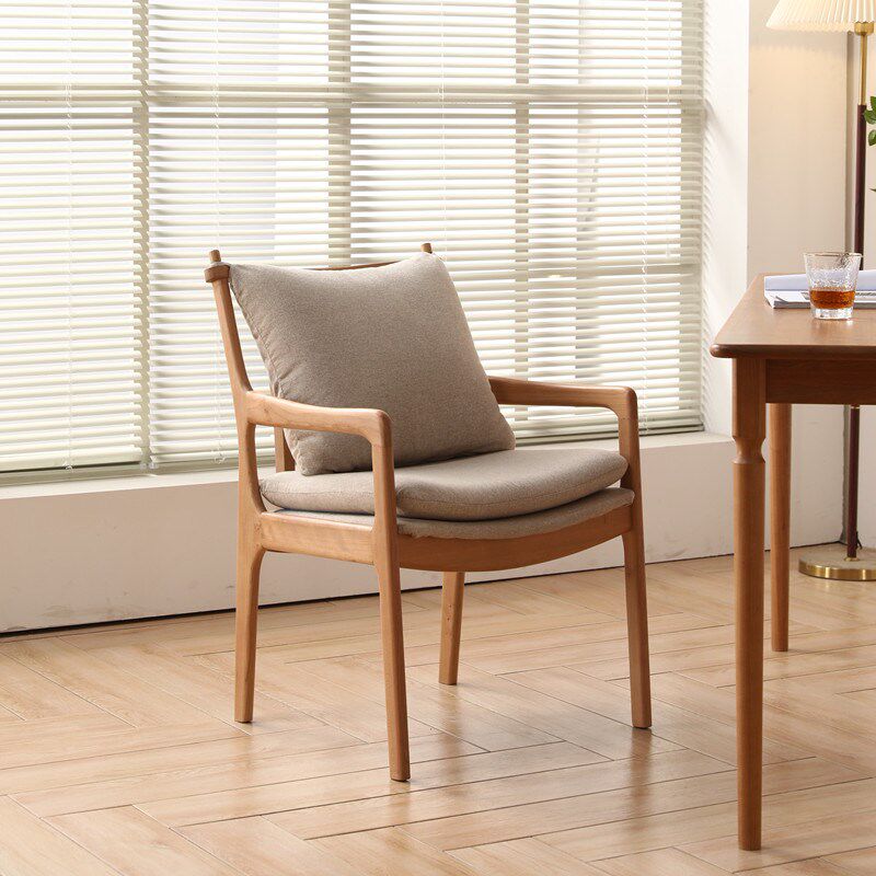北欧餐椅实木椅子扶手椅靠背书桌椅原木白橡木樱桃木软包办公椅子