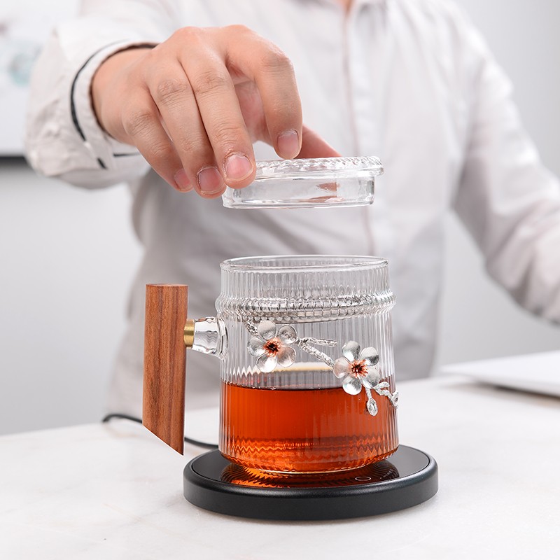 玻璃茶杯耐热花茶杯月牙杯带盖过滤泡茶杯办公室创意杯子