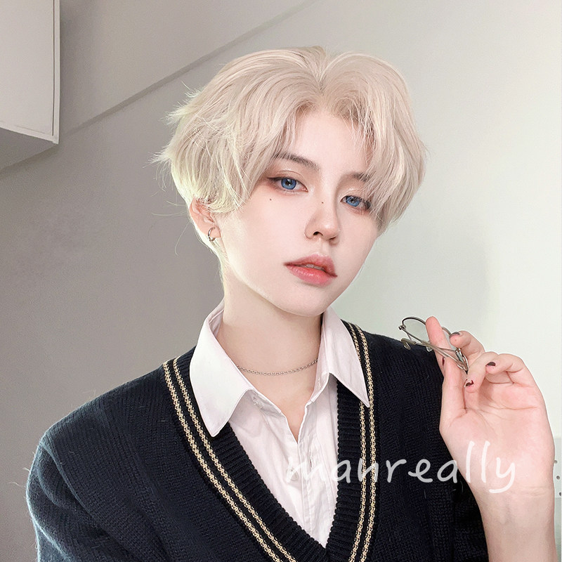 漫真假发女男通用前蕾丝手钩前额超薄蓬松发丝短发假发套送胶片
