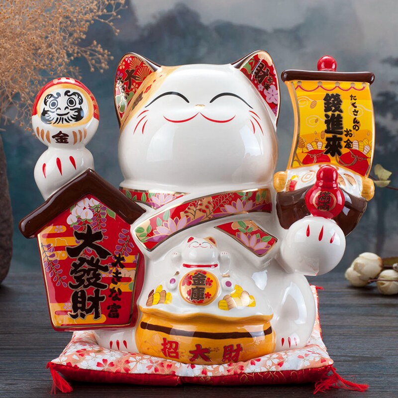 金石工坊招财猫摆件大号家内平安陶瓷存钱罐创意结婚礼品乔迁礼物