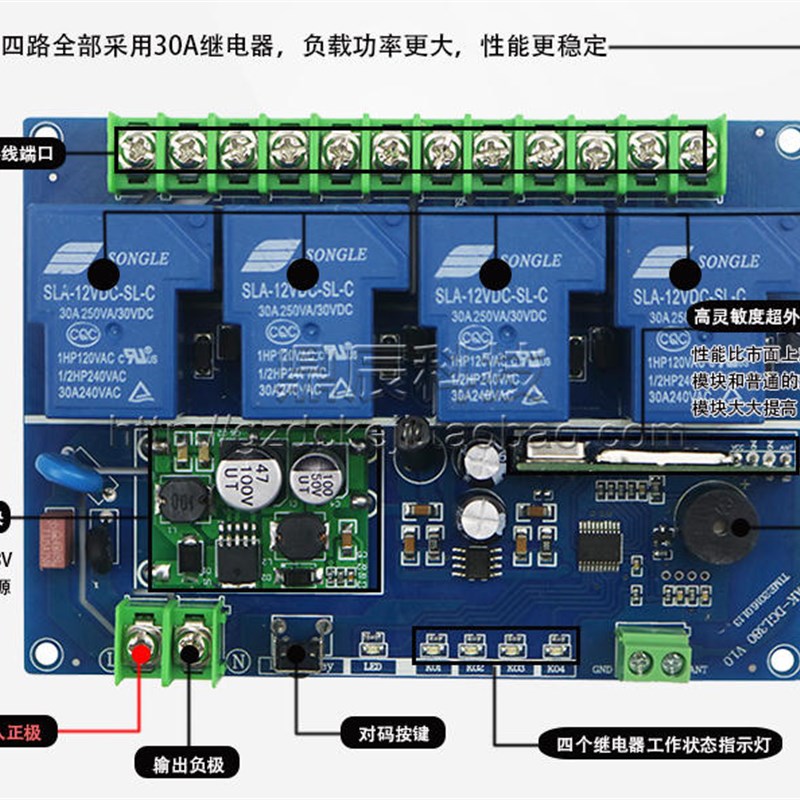 12V无线遥控开关四路4路电机窗帘电控门道闸灯具点动24V遥控开关