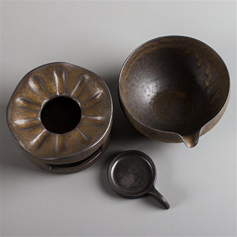 手工粗陶温茶器套装 保温底座公道杯 煮茶炉陶瓷茶具可加热分茶器