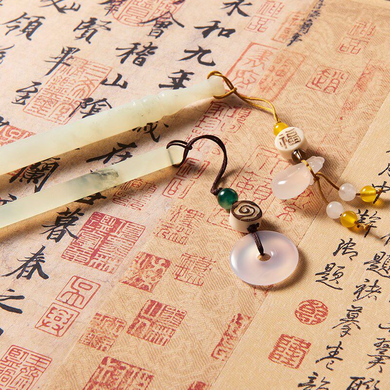 天然玉石毛笔纯狼毫岫玉书法专用国画专业级中楷狼毫小楷高档毛笔