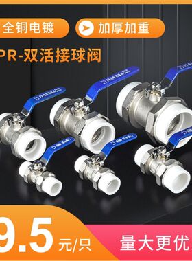 黄铜加厚PPR双活接球阀PE4分水管管件配件6分开关接头热熔1寸阀门