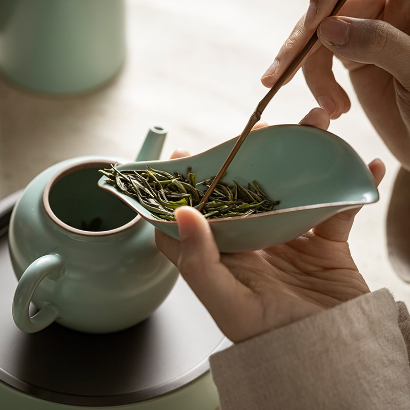 天青汝窑茶则茶荷中式茶具零配陶瓷功夫茶具零配单个茶道六君子