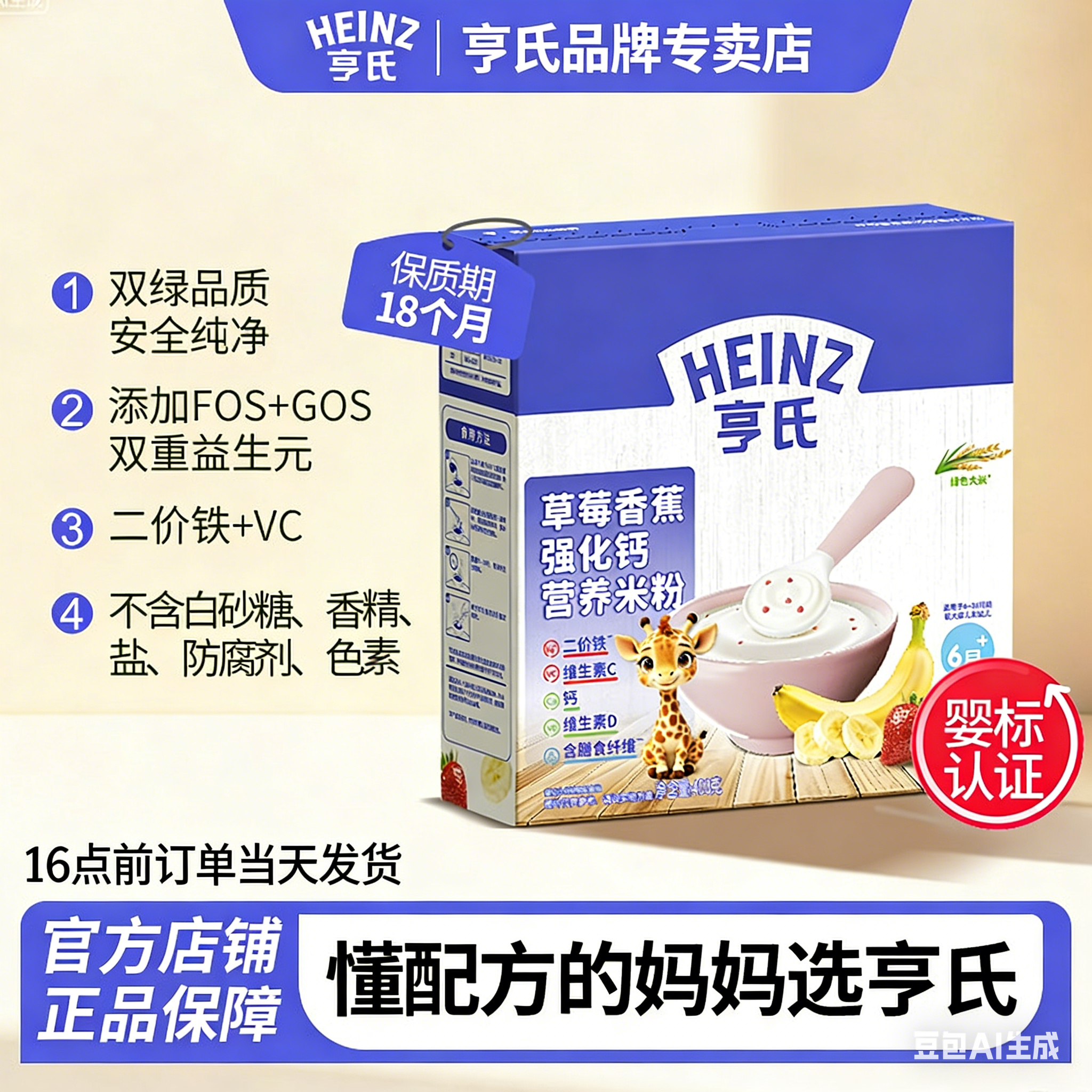 【2盒装】亨氏高铁米粉紫薯草莓6月龄宝宝辅食颗粒米糊锻炼咀嚼