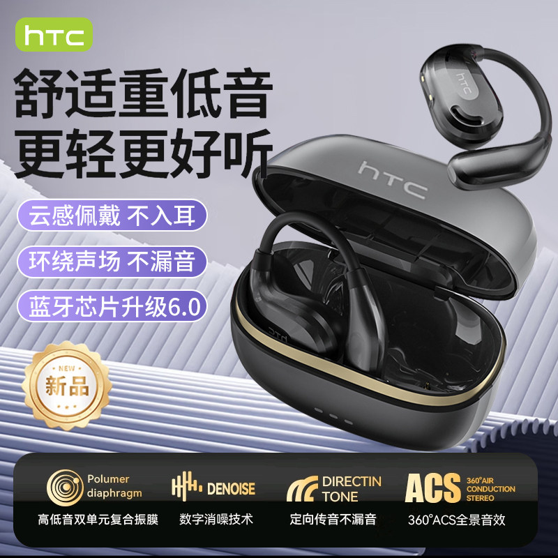 HTC蓝牙耳机6.0无线真不入耳佩戴挂耳式2026新款运动电竞超长续航