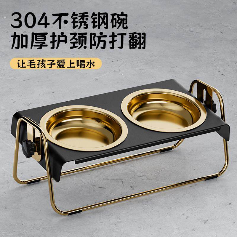 猫碗不锈钢饭碗可调节斜面护颈狗碗双碗喝水碗慢食碗防打翻猫食盆