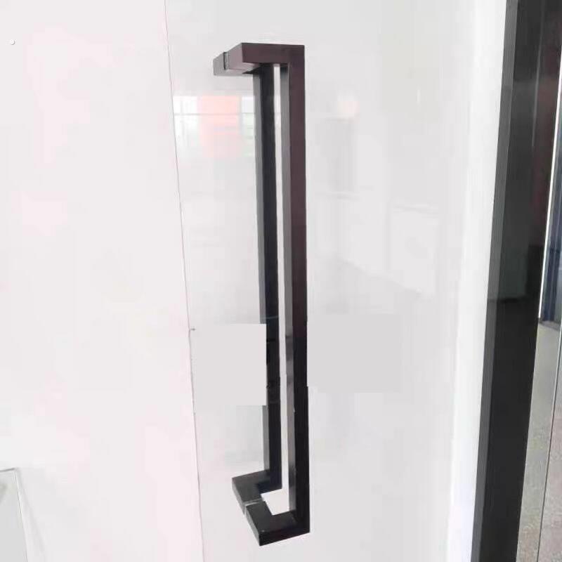黑色玻璃门拉手灰白不锈钢把手电镀烤漆双弯长拉手哑黑有框地弹簧