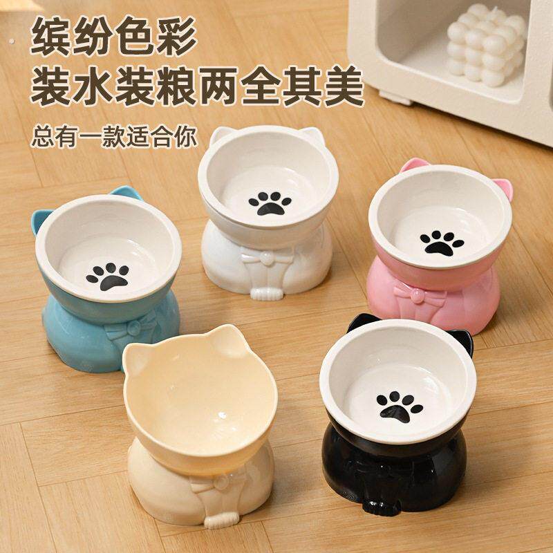 猫碗陶瓷狗碗狗盆防打翻喝水吃饭护颈猫粮碗高脚猫碗猫食盆陶瓷