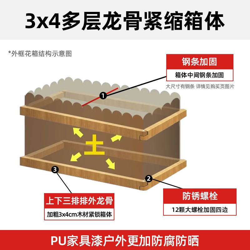 户外花箱防腐木种植箱庭院隔断围栏花槽室外花盆大号阳台种菜盆