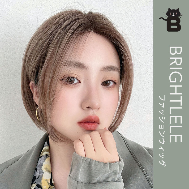 自然修脸中分假发 局部前蕾丝手织假发气质短发女