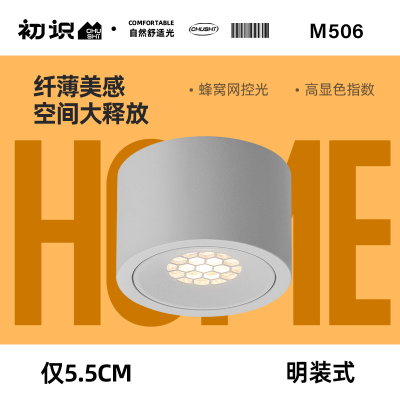 初识照明 超薄明装筒灯led天花灯嵌入式家用客厅圆形射灯无主灯
