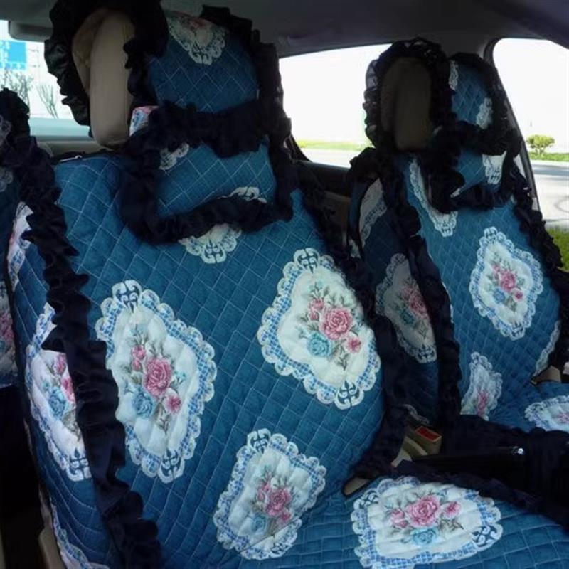 订做女神四季通用全包汽车坐垫套美女布艺田园可爱花边汽车座垫套