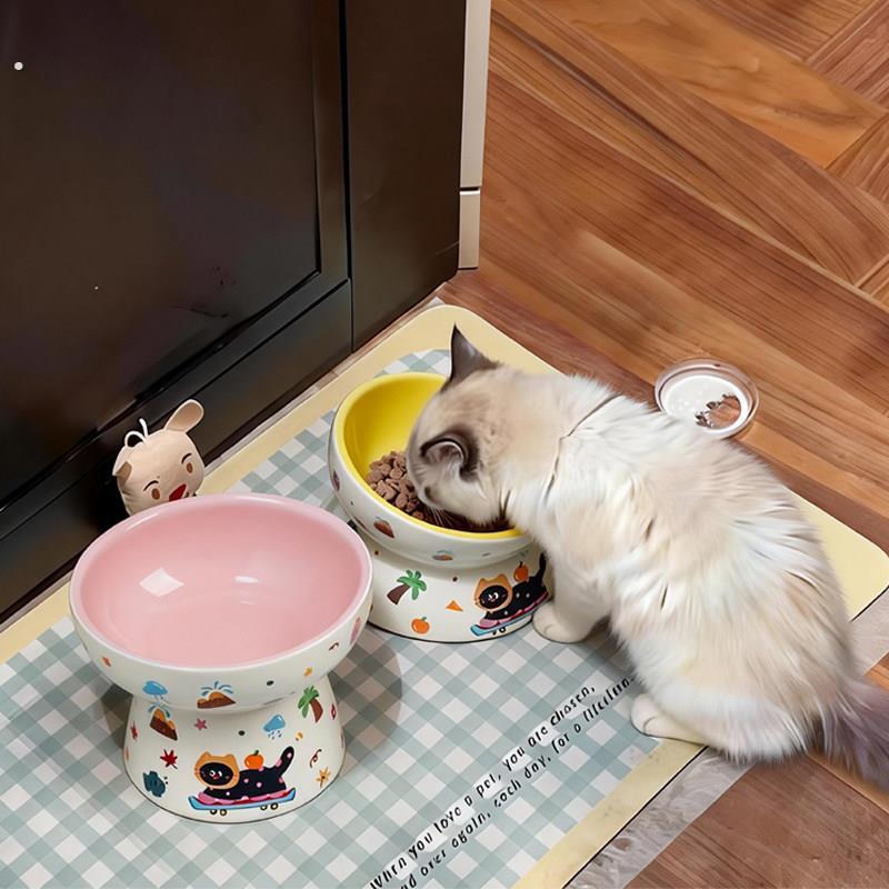 猫碗陶瓷狗碗高脚斜口慢食碗护颈防黑下巴不易打翻可爱水碗狗饭碗