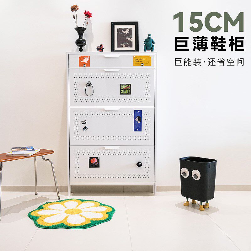 全钢超薄绿色鞋柜家用15cm门后翻斗柜多层收纳柜12cm大容量玄关柜