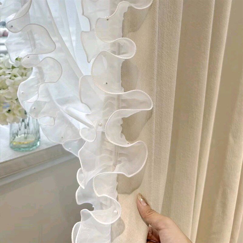 新款窗帘花边轻奢钉珠珍珠小云朵花边立边窗帘辅料配件窗帘花边