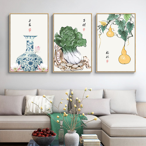 新中式客厅装饰画中国风沙发背景墙壁画饭厅墙面装饰挂画招财福禄