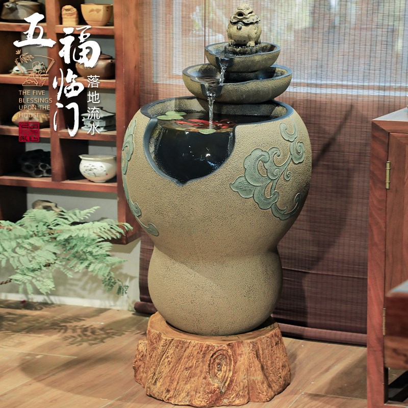 新中式落地流水摆件室内客厅办公室电视柜循环水景观装饰招财喷泉