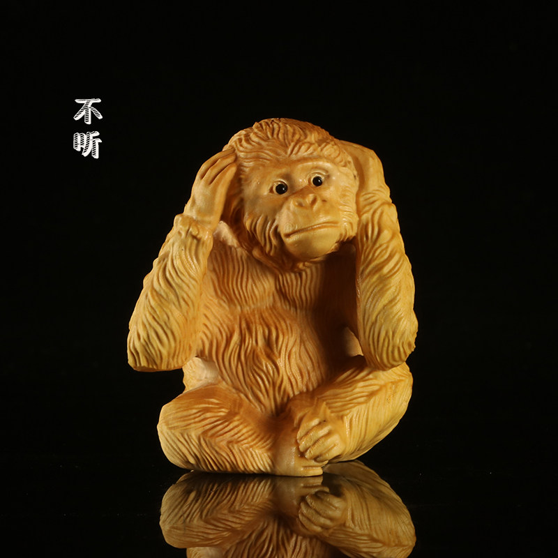 小叶黄杨木雕居家小动物摆件手工雕刻工艺品文玩手把件把玩三不猴