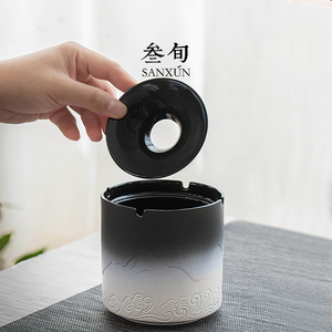 叁旬山海观烟灰缸防烟味家用客厅创意大号高级感摆件办公室烟灰缸