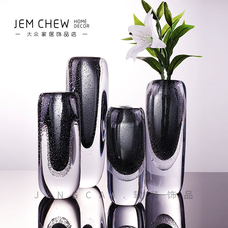 轻奢加厚琉璃灰色玻璃花瓶样板间售楼处客厅玄关餐桌家具沙发边几