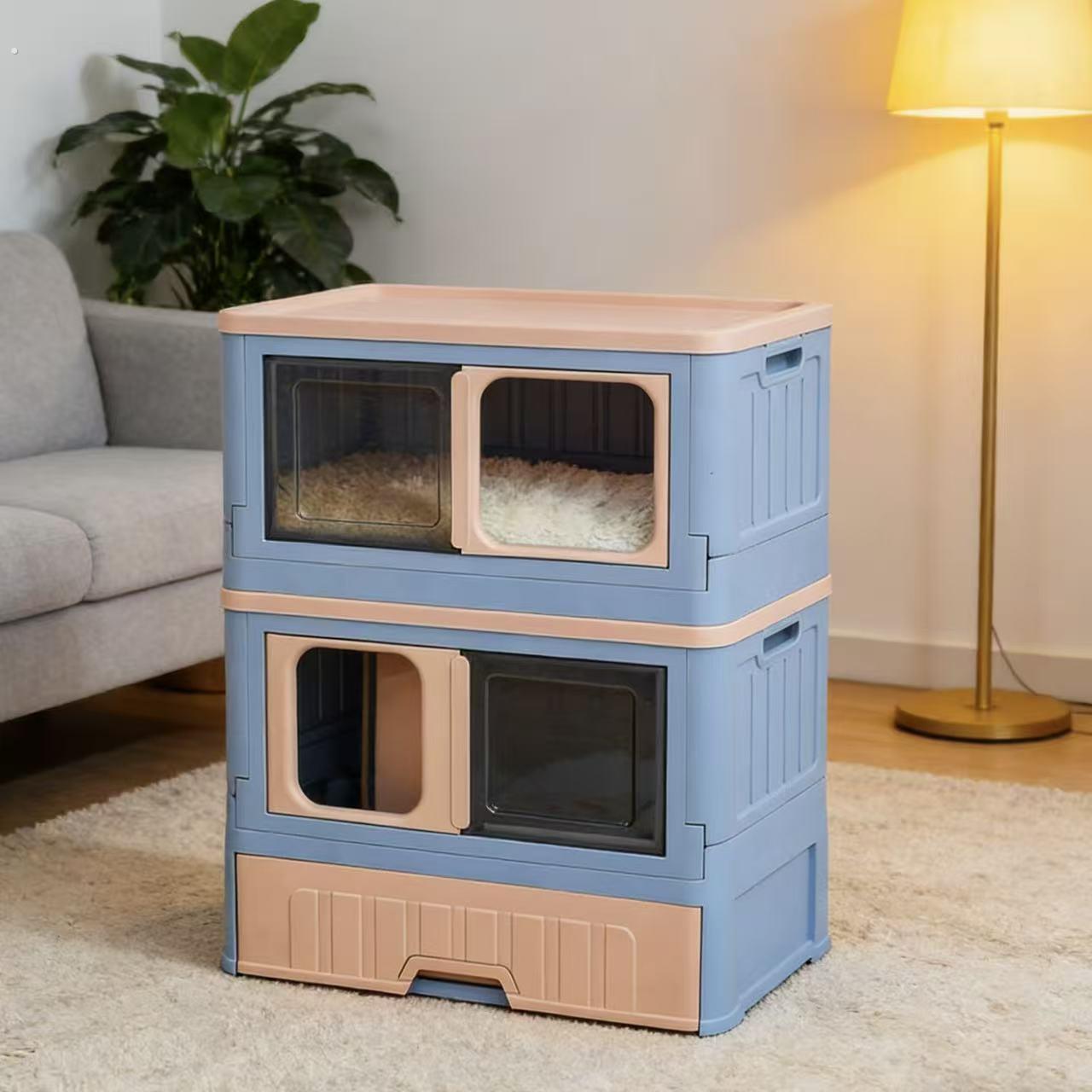 封闭猫柜室内家用可折叠三层猫砂盆猫窝猫用品收纳柜高级猫别墅