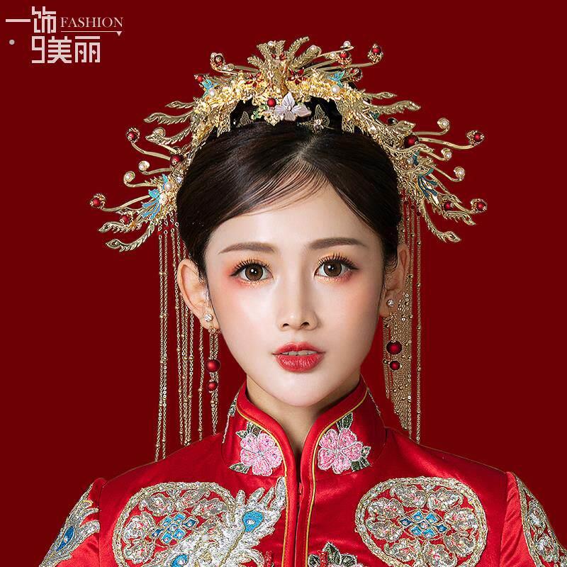 秀禾头饰2024新款凤冠霞帔中式新娘结婚古装发饰秀禾服龙凤褂配饰