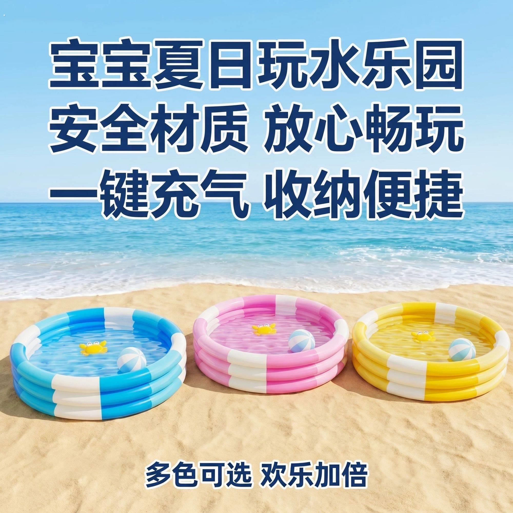 加厚三环充气格子水池家庭亲子互动戏水池婴儿洗澡池户外折叠泳池