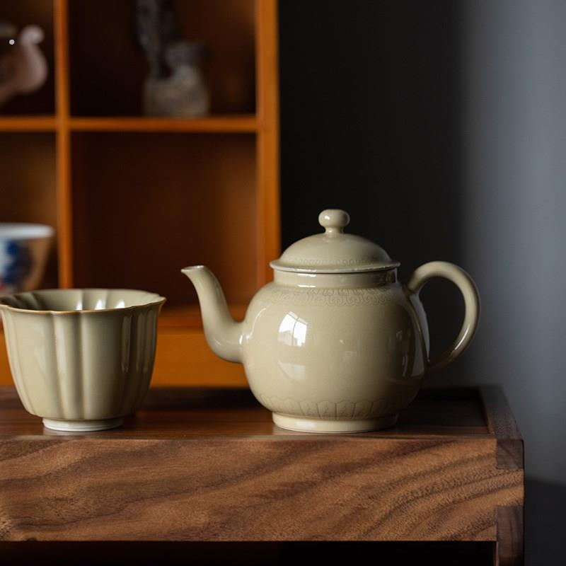 高端定窑黄茶壶陶瓷黄色茶具小茶壶家用功夫茶具泡茶壶单壶如意壶