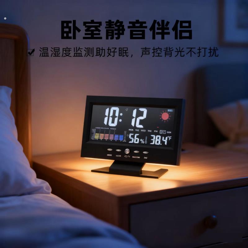 多功能彩屏电子钟万年历闹钟家用数字显示时钟温度湿度计客厅摆件