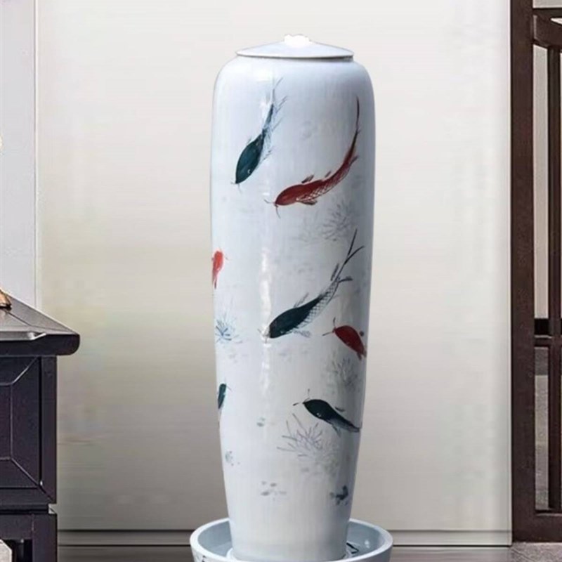 陶瓷流水喷泉循环水景鱼缸装饰客厅玄关办公室招财风水轮落地摆件
