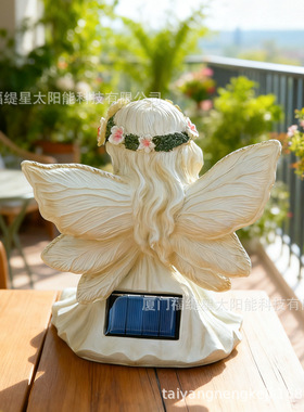 跨境天使摆件庭院树脂工艺品草坪户外太阳能灯花园雕像小女孩摆件