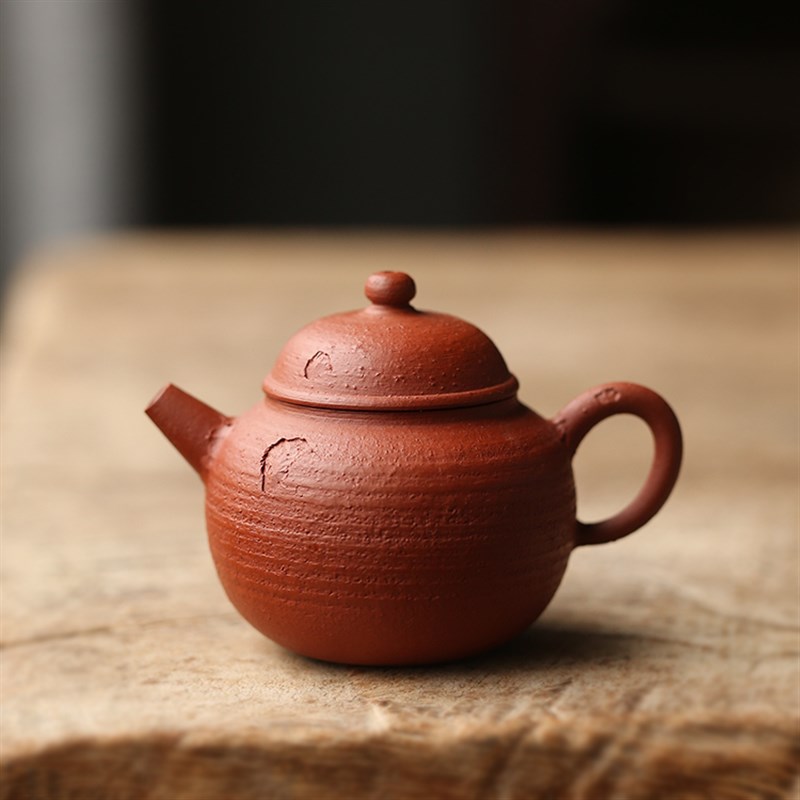 潮州手拉朱泥壶 功夫茶潮州工夫泡 小煤窑仿古紫砂小号巨轮壶手工